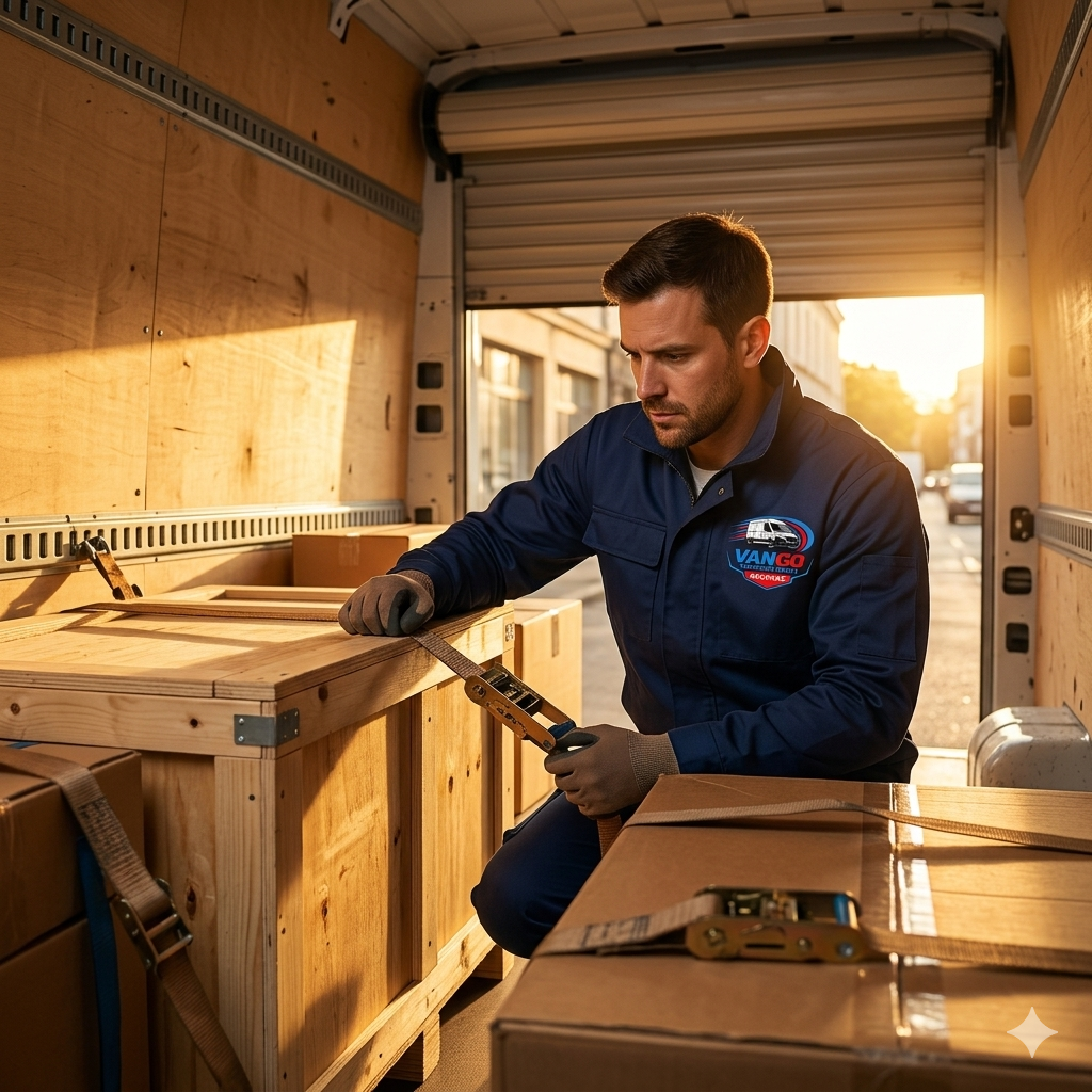 O NAMA 8 VANGO vozač proverava fiksiranje tereta – pouzdan partner za transport robe kombijem Beograd